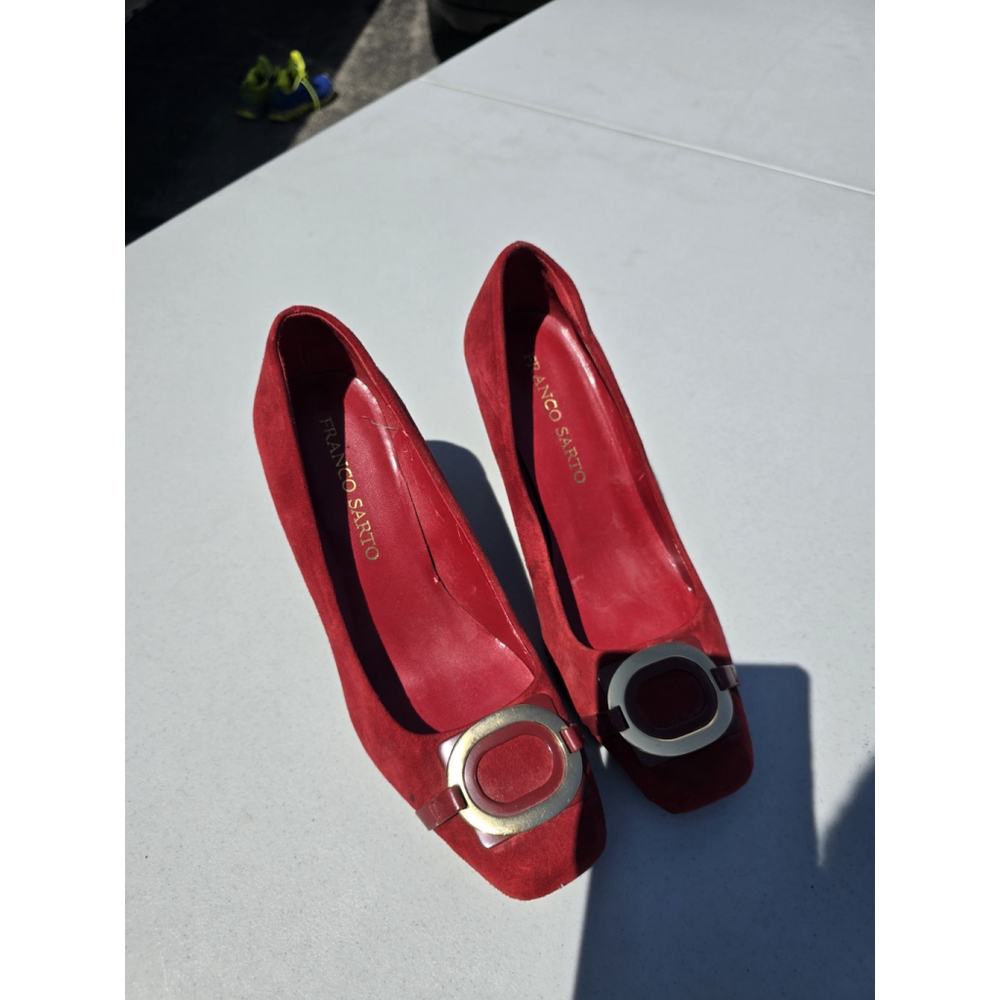 Franco Sarto Felidia Women's 8 Red Leather Open Toe Stacked Block 3" Heel